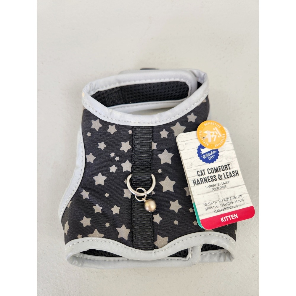 Whisker City Cat Harness & Leash Kitten Black Star Reflective NWT Adjustable